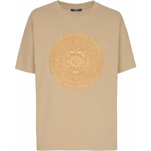 T-Shirts, male, , Size: L Embroidered Médaille T-shirt - Balmain - Modalova
