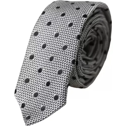 Ties, male, , Size: ONE SIZE Black White Polka Dot Silk Tie - Dolce & Gabbana - Modalova