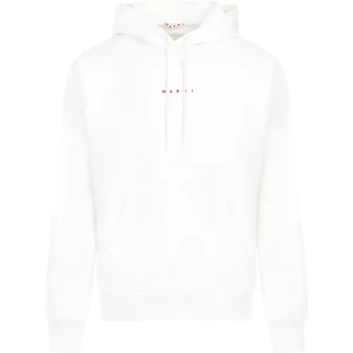 Weißer Baumwoll-Sweatshirt mit roter Signatur , Herren, Größe: M - Marni - Modalova