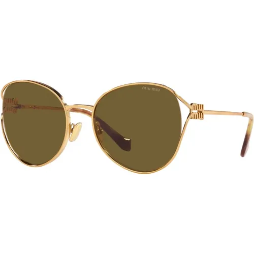 Gold/Brown Shaded Sonnenbrillen , Damen, Größe: 58 MM - Miu Miu - Modalova
