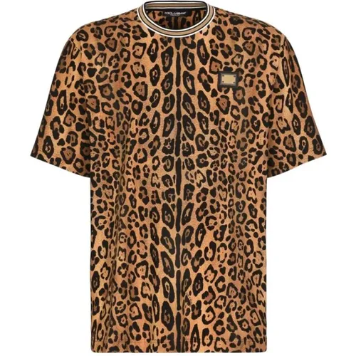 T-Shirts, male, , Size: 3XL Leopard Print Jersey T-Shirt - Dolce & Gabbana - Modalova