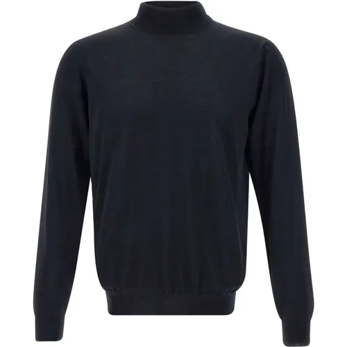 Turtlenecks, male, , Size: L Merino Wool Turtleneck Sweater Navy - Filippo De Laurentiis - Modalova