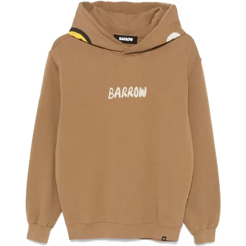 Braune Baumwollkapuzenpullover mit Logoaufdruck , Herren, Größe: M - BARROW - Modalova