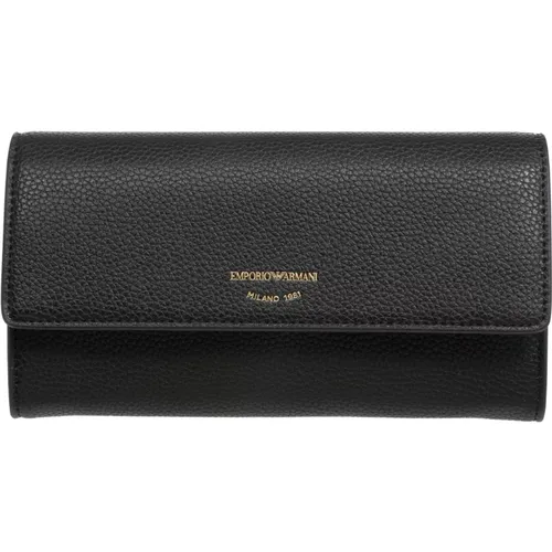 Wallets & Cardholders, female, , Size: ONE SIZE Snap-button Wallet with Logo and Card Slots - Emporio Armani - Modalova