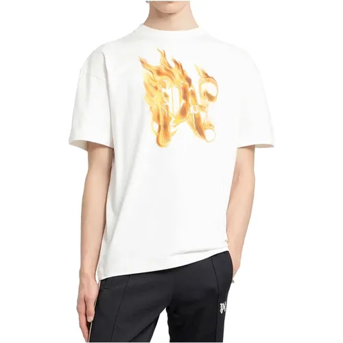 Brennendes Monogramm T-Shirt , Herren, Größe: 2XL - Palm Angels - Modalova
