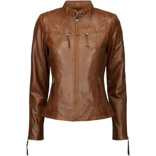 Biker Jacket Leather 10245 Dark Cognac , female, Sizes: XL, 2XL, L, M, 3XL, S - Btfcph - Modalova