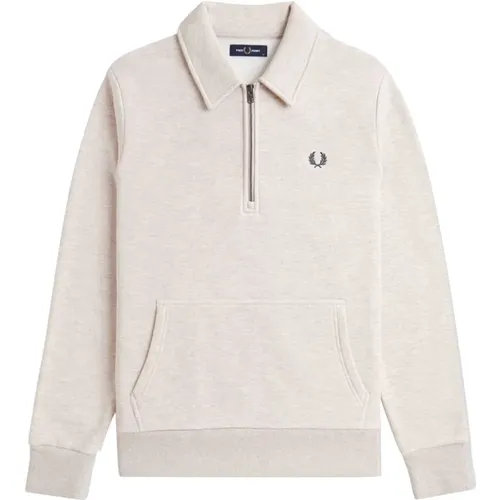 V-neck Knitwear, male, , Size: XL Men's Half-Zip Sweatshirt with Collar - Fred Perry - Modalova