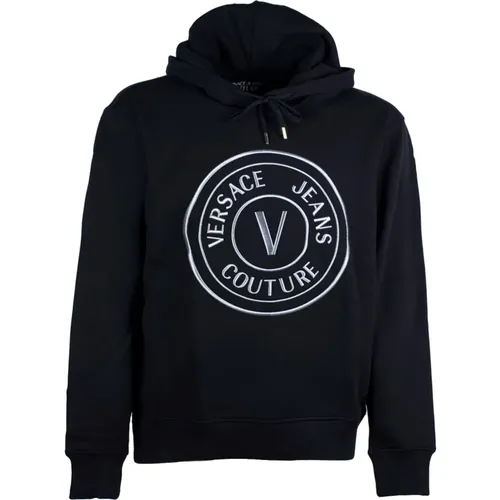 Hoodies, male, , Size: L V Emblem Hoodie - Versace Jeans Couture - Modalova