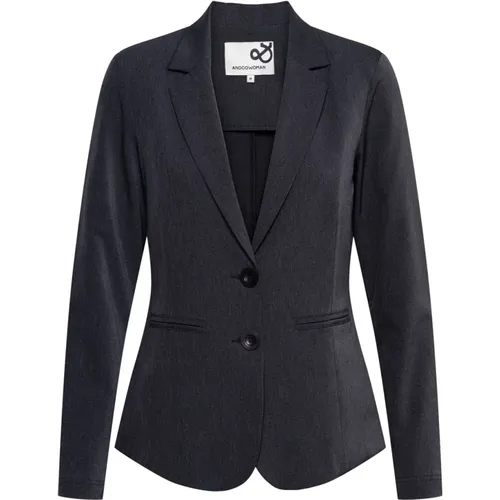 Antracite Blazer mit Paspelzak und 2-knoops sluiting , Damen, Größe: XS - &Co Woman - Modalova