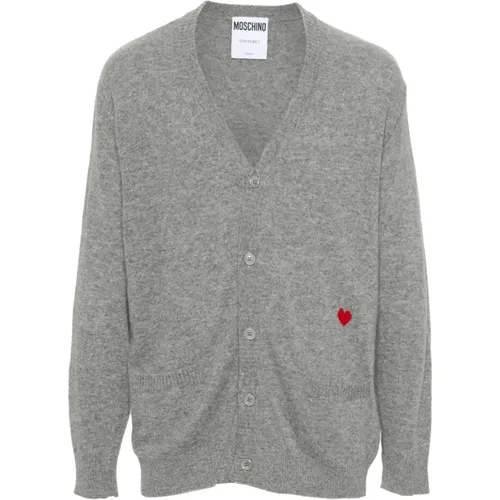 Cardigans, male, , Size: M Heart Motif Sweater Grey - Moschino - Modalova