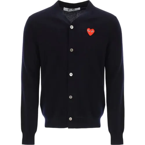Wool cardigan with heart patch , male, Sizes: L, XL - Comme des Garçons Play - Modalova