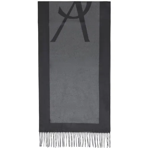 Winter Scarves, male, , Size: ONE SIZE Dark Grey Graphite Scarf - Saint Laurent - Modalova