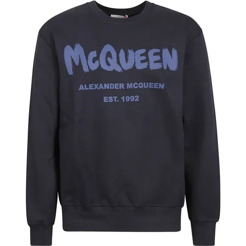 Sweatshirts, male, , Size: S Logo Cotton Sweatshirt with Crew Neck - alexander mcqueen - Modalova