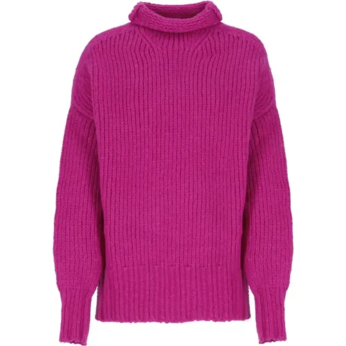 Turtlenecks, female, , Size: S/M Fuchsia Wool Jumper High Neck Sweater - Lanvin - Modalova