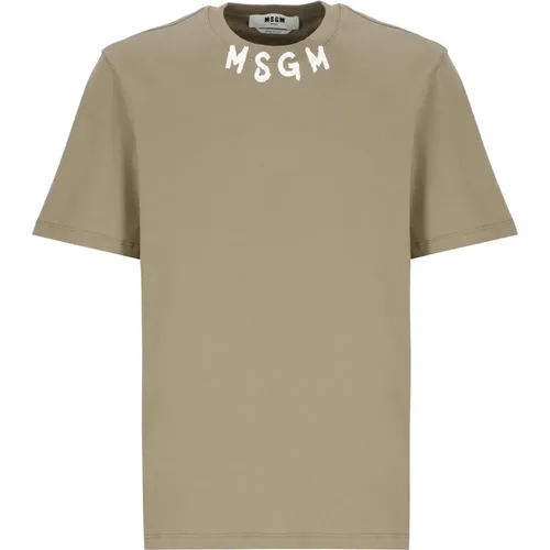 Grünes Baumwoll-T-Shirt mit Logo , Herren, Größe: M - MSGM - Modalova