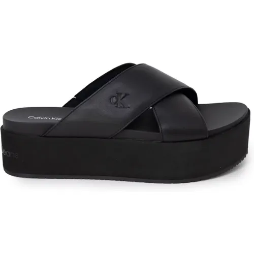 Schwarze Cross Strap Plateau Sandale - Calvin Klein - Modalova