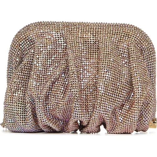 Golden Aluminum Mesh Crystal Rhinestone Bag , female, Sizes: ONE SIZE - Benedetta Bruzziches - Modalova