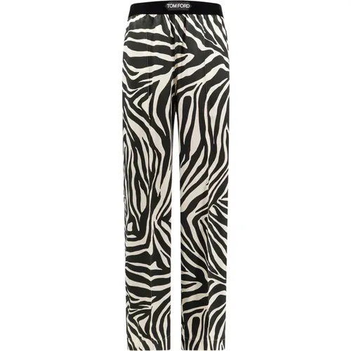 Straight Trousers, female, , Size: L Animal Print Silk Trousers - Tom Ford - Modalova