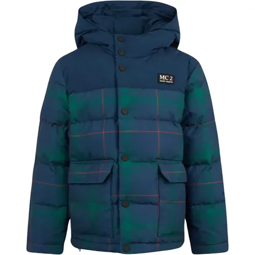 Blaue und grüne Tartan Ski Bear Bomberjacke für Kinder - MC2 Saint Barth - Modalova