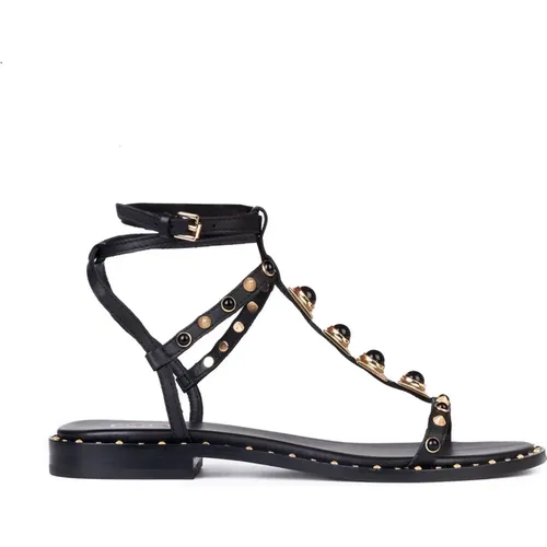 Schwarze und Goldene Leder Party Sandalen - Ash - Modalova