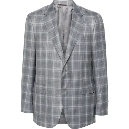 Blazers, male, , Size: 3XL Checkered Wool Blazer Notch Lapel - Canali - Modalova