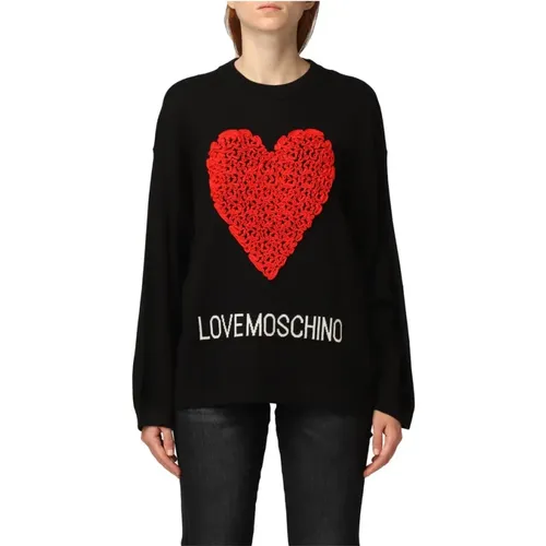 Gerüschtes Herz Langarm Pullover , Damen, Größe: XL - Love Moschino - Modalova
