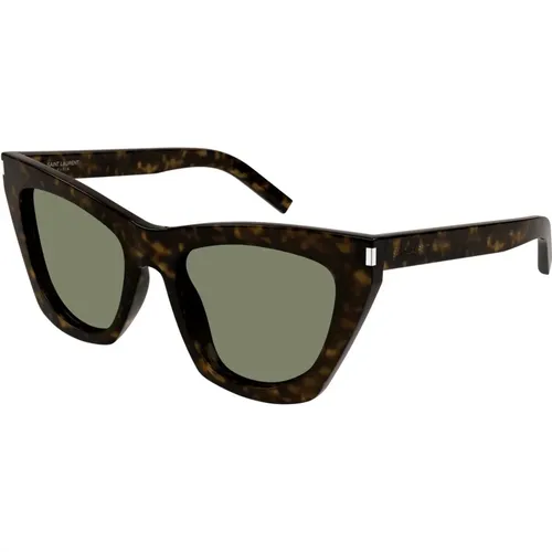 Kate SL 214 Sonnenbrille in Havana/Grün , Damen, Größe: 55 MM - Saint Laurent - Modalova