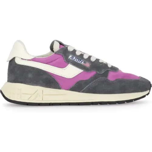 Purple Leather Sneakers with Suede Inserts , female, Sizes: 3 UK, 5 UK, 7 UK, 6 UK - Autry - Modalova