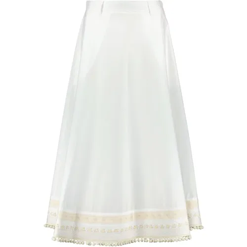 Midi Skirts, female, , Size: XS Long Poplin Skirt with Embroidery - Moschino - Modalova