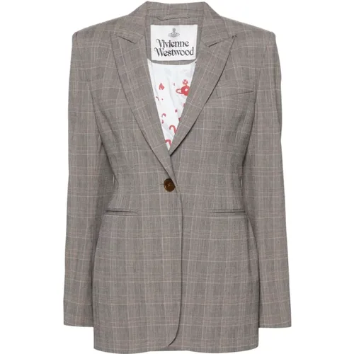 Grey Check Pattern Jacket with Peak Lapels , female, Sizes: M, S, XS - Vivienne Westwood - Modalova