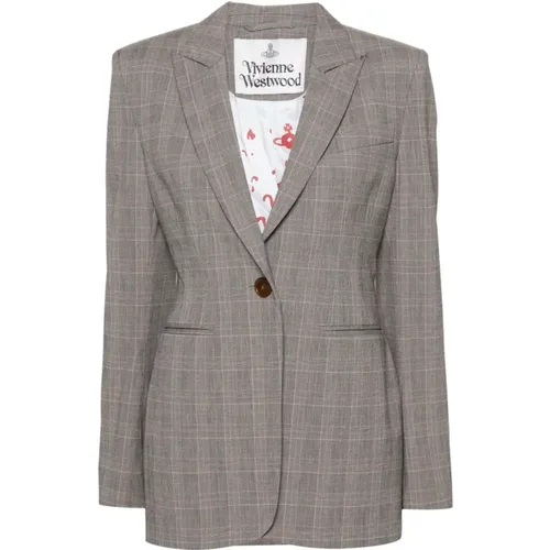 Blazers, female, , Size: M Grey Check Pattern Jacket with Peak Lapels - Vivienne Westwood - Modalova