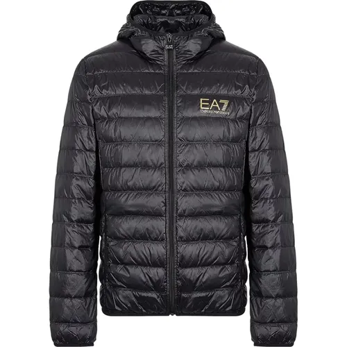 Down Jacket with Gold Logo , male, Sizes: L - Emporio Armani EA7 - Modalova