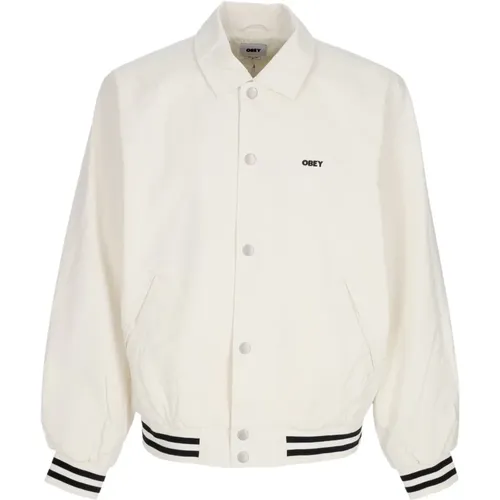 Bomber Jackets, male, , Size: S Icon Face Varsity Jacket Unbleached - Obey - Modalova