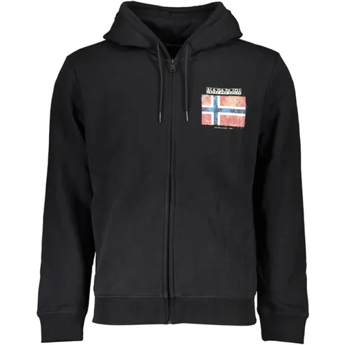 Zip-throughs, male, , Size: M Hooded Cotton Sweatshirt with Zip and Logo Print - Napapijri - Modalova