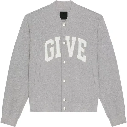 Cardigans, male, , Size: L Grey Varsity Fleece Jacket - Givenchy - Modalova