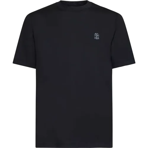Cotton Crew Neck Logo T-shirt , male, Sizes: 2XL, L, XL, M, S - BRUNELLO CUCINELLI - Modalova