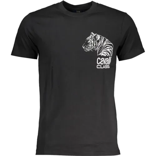 Schwarzes T-Shirt mit Drucklogo , Herren, Größe: L - Cavalli Class - Modalova