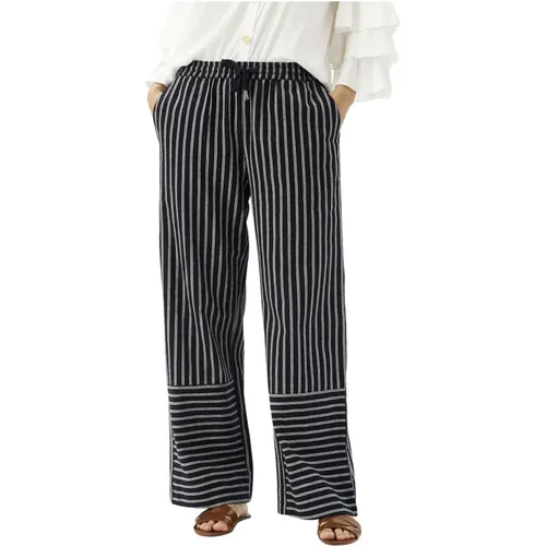 Striped Wide Leg Pants Navy , female, Sizes: M, 2XL, XL, S, L - IN Front - Modalova