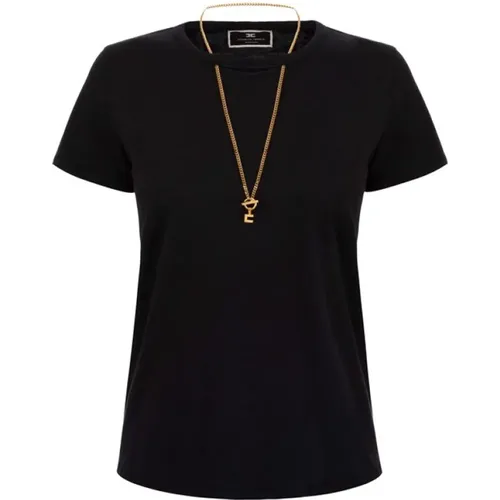 Jersey T-shirt with Cut-out and Necklace , female, Sizes: S, M, L - Elisabetta Franchi - Modalova