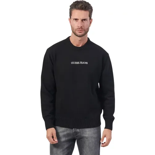 Schwarzer Pullover mit langen Ärmeln minimalistischer Stil , Herren, Größe: S - Guess - Modalova