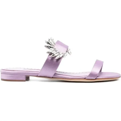 Sliders, female, , Size: 7 1/2 US Lilac Silk Sneakers with Crystal Embellishment - Manolo Blahnik - Modalova