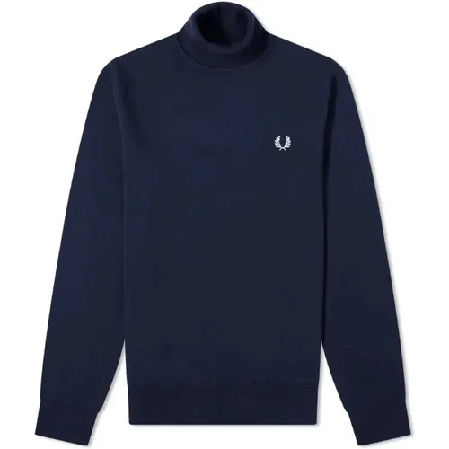 Turtlenecks, male, , Size: L Navy Roll Neck Knit - Fred Perry - Modalova