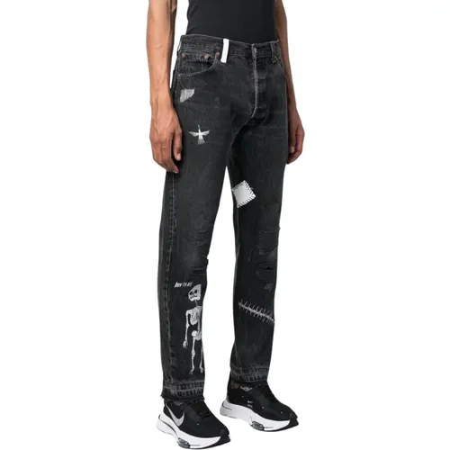 Straight Jeans, male, , Size: W31 Denim Jeans with Graphic Details and Distressed Patches - Gallery Dept. - Modalova