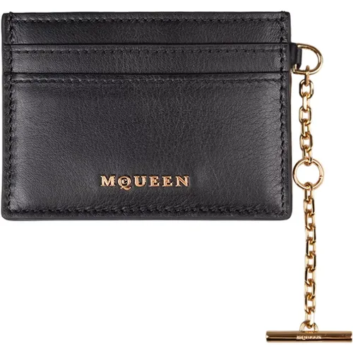 Wallets & Cardholders, female, , Size: ONE SIZE Leather Card Holder with Golden Logo - alexander mcqueen - Modalova