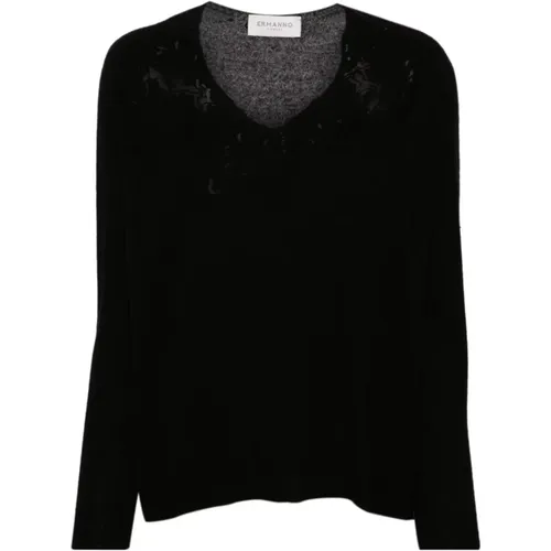 V-Neck Lace Sweater , female, Sizes: M, XS, 2XS, S - Ermanno Scervino - Modalova