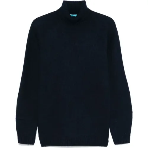 Turtlenecks, male, , Size: 2XL Navy Wool Knit Sweater - Drumohr - Modalova