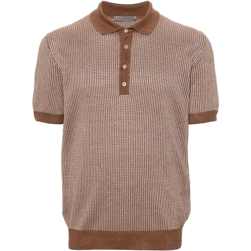 Casual Polo Shirt in Braun Leinen Seide,Blaues Poloshirt aus Leinen Seide - Corneliani - Modalova