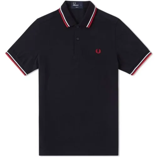 Polo Shirts, male, , Size: S Slim Fit Twin Tipped Polo Navy White Red - Fred Perry - Modalova