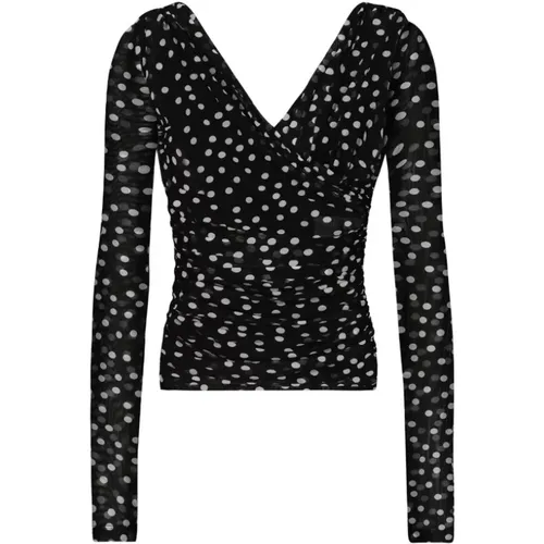 Schwarzes Top mit Punkten,Top mit Tüll-Einsatz und Polka-Dots - Dolce & Gabbana - Modalova