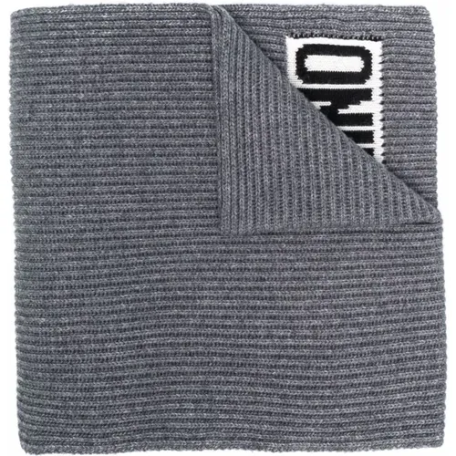 Winter Scarves, male, , Size: ONE SIZE Grey Ribbed Knit Logo Scarf - Moschino - Modalova